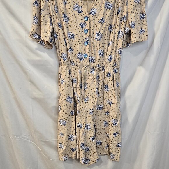 Vintage S.L. Petites Romper Size 12 Beige With Blue Flowers Pockets - Picture 11 of 12